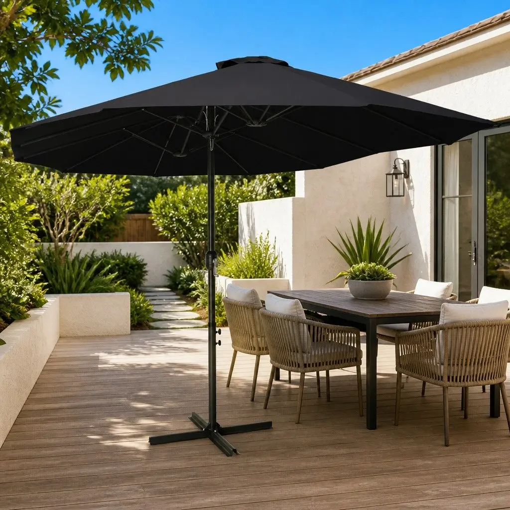 Garden Parasol Double-Top UV Protective Polyester 460x270cm Black Aluminium