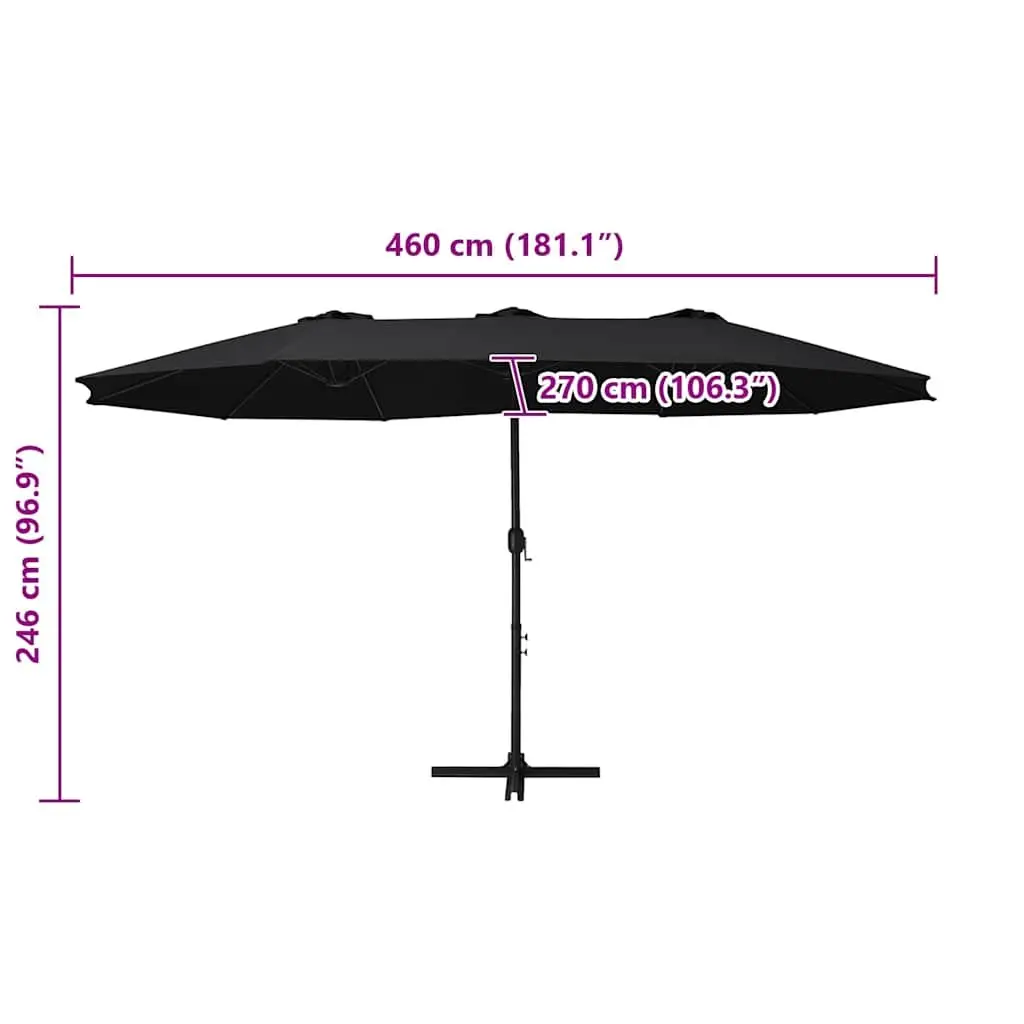 Garden Parasol Double-Top UV Protective Polyester 460x270cm Black Aluminium