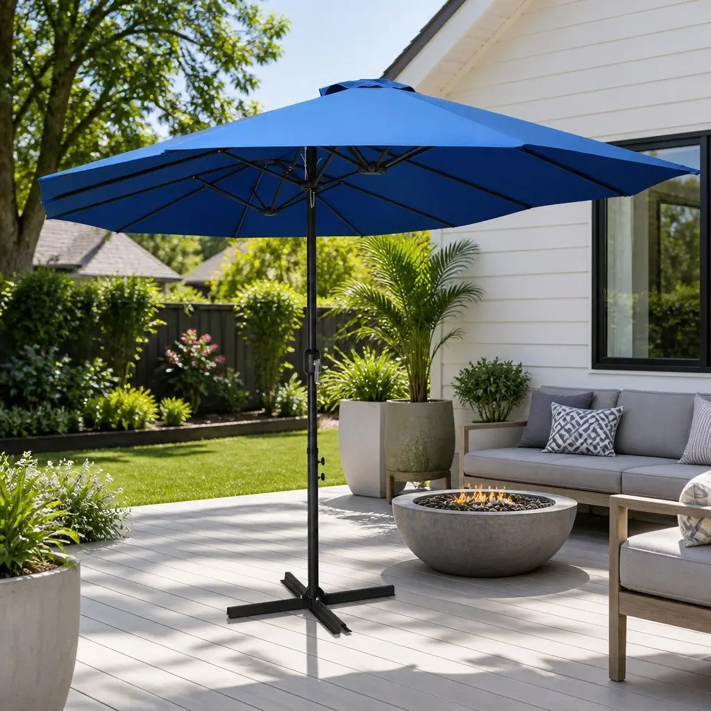 Garden Parasol Aluminium 460x270 cm Double-Top Shade Crank Open Blue