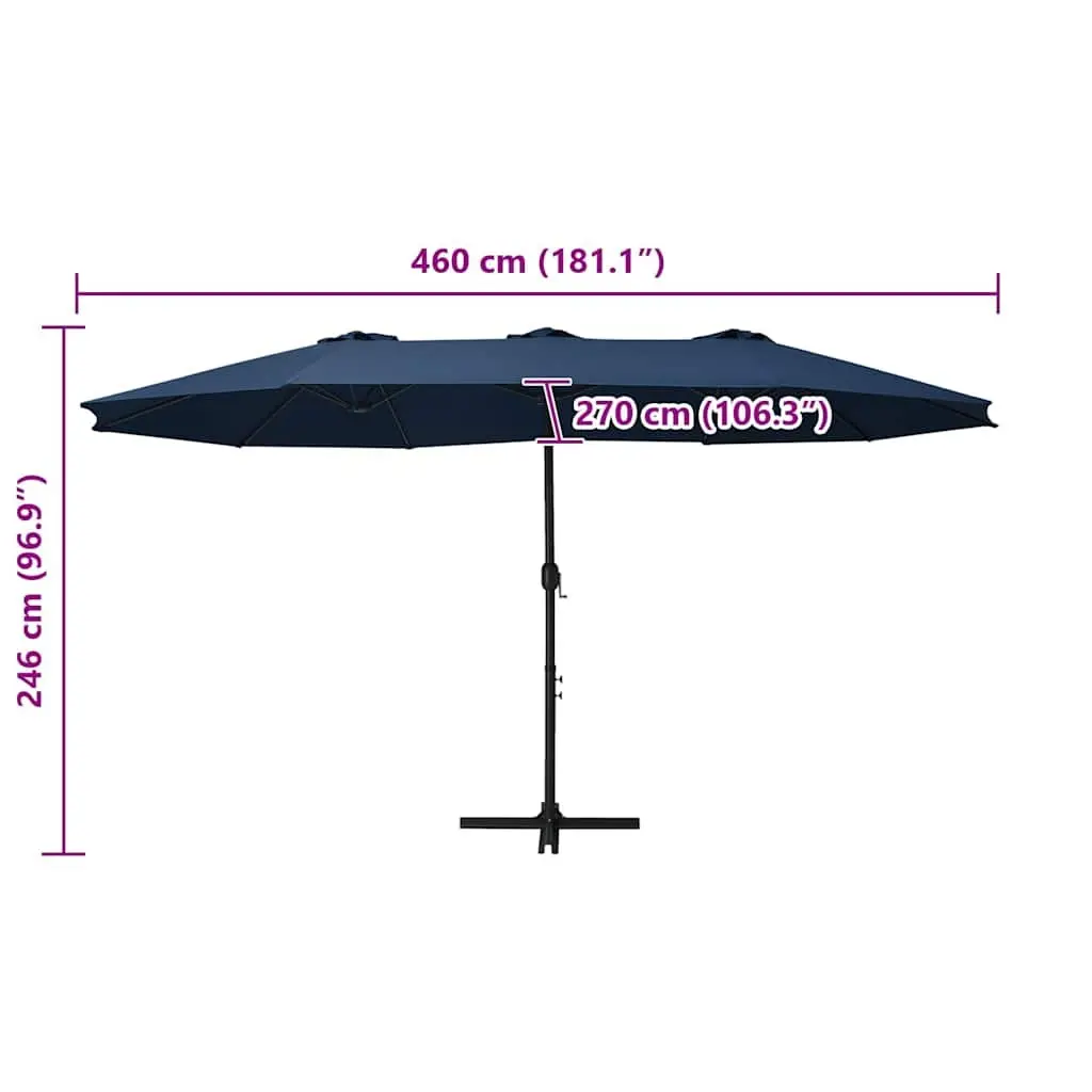 Garden Parasol Aluminium 460x270 cm Double-Top Shade Crank Open Blue