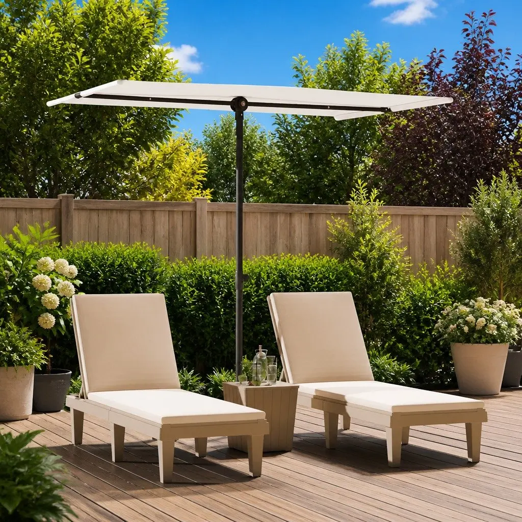 Garden Parasol Adjustable Height 2x1.5m White Polyester Rotating Canopy