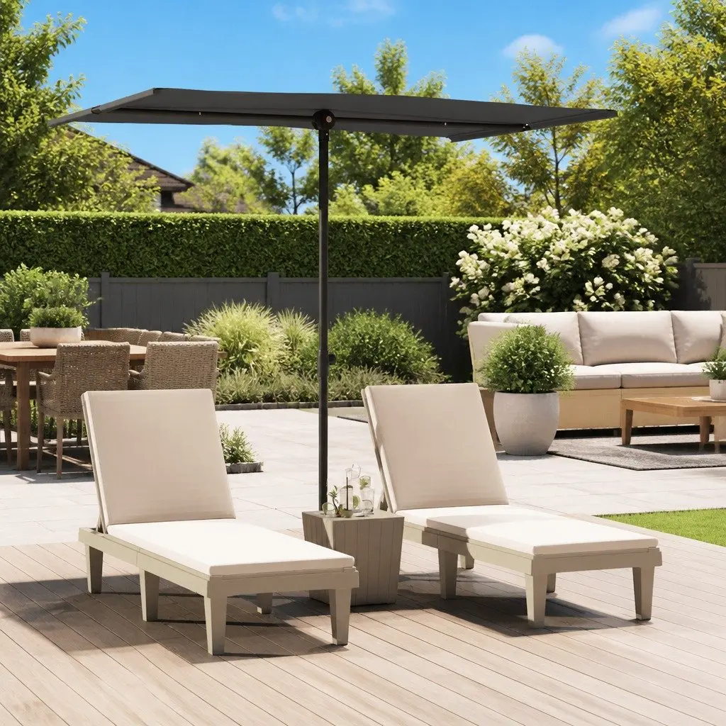 Garden Parasol Polyester 2x1.5m Black Shade Canopy Rotatable