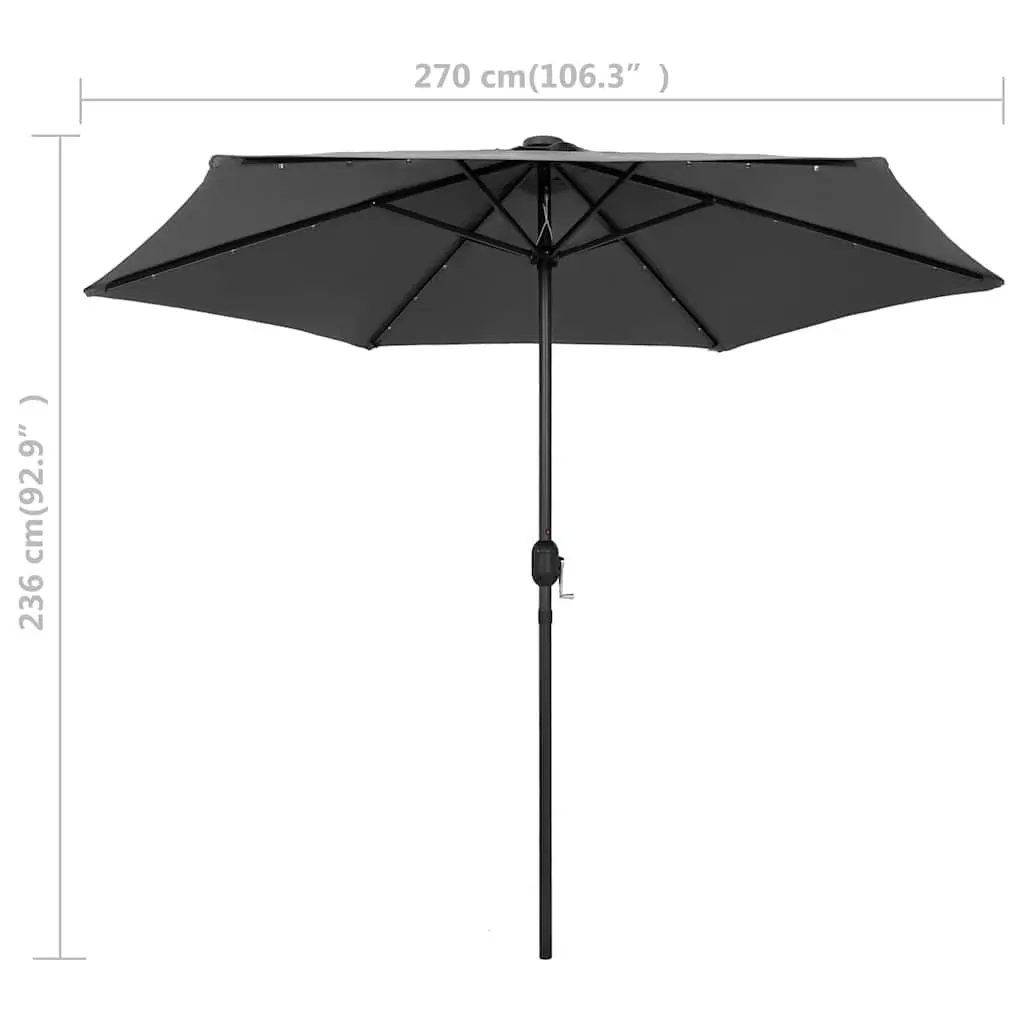 Garden Parasol 270 cm Outdoor Sunshade with Solar LED Lights Crank Open