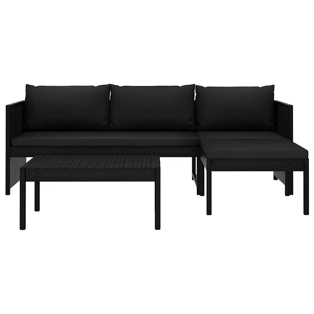 Outdoor Lounge Set PE Rattan 3 Piece Patio Sofa Black
