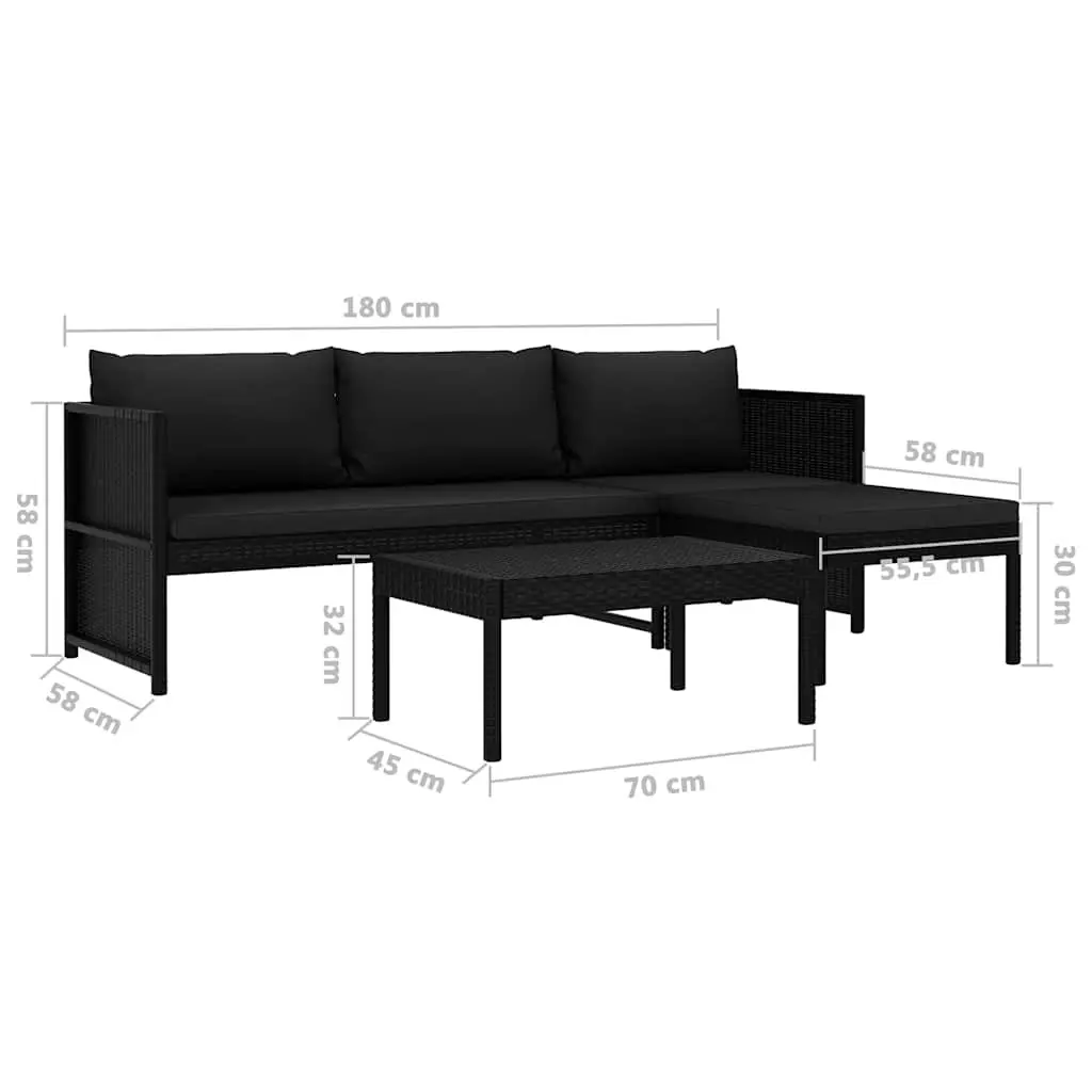 Outdoor Lounge Set PE Rattan 3 Piece Patio Sofa Black