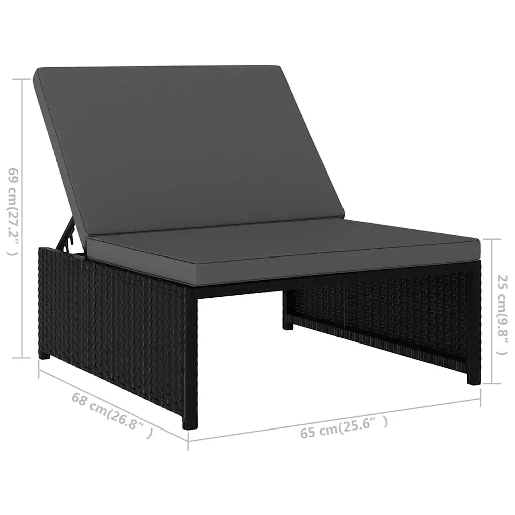 Reclining Garden Chairs Black Poly Rattan Outdoor Lounge Set 2 pcs with Table