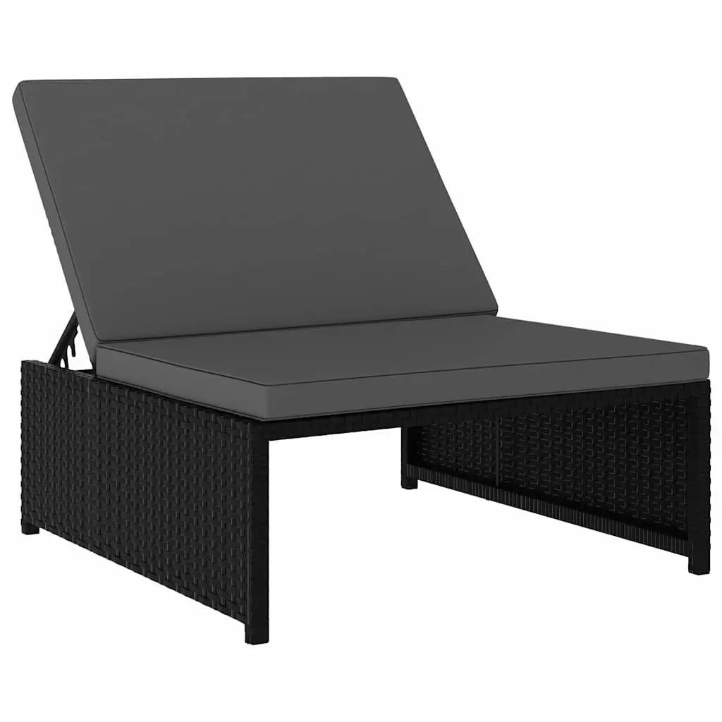 Reclining Garden Chairs Black Poly Rattan Outdoor Lounge Set 2 pcs with Table