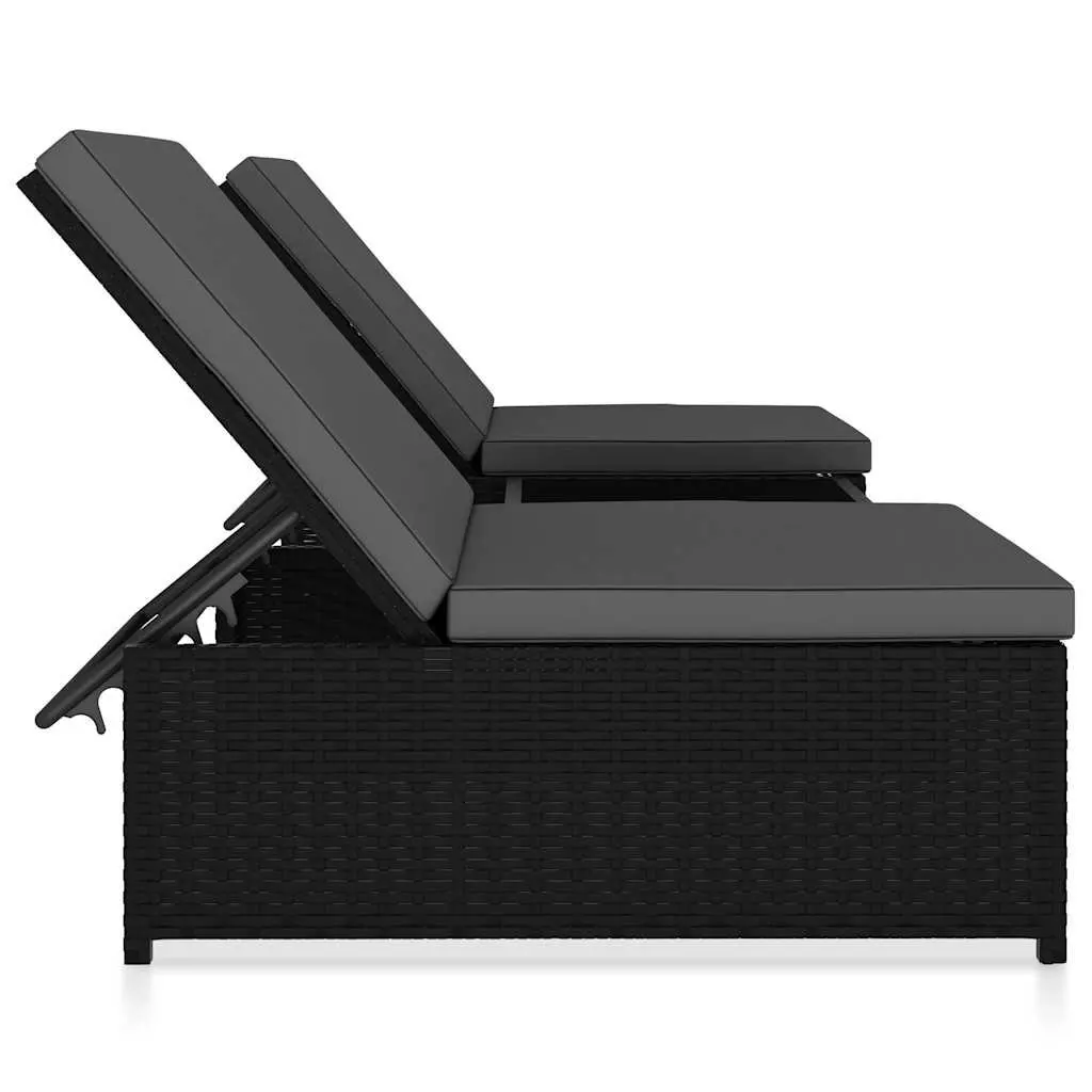Reclining Garden Chairs Black Poly Rattan Outdoor Lounge Set 2 pcs with Table