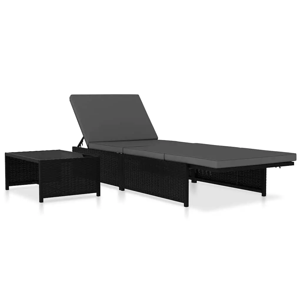 Reclining Garden Chairs Black Poly Rattan Outdoor Lounge Set 2 pcs with Table