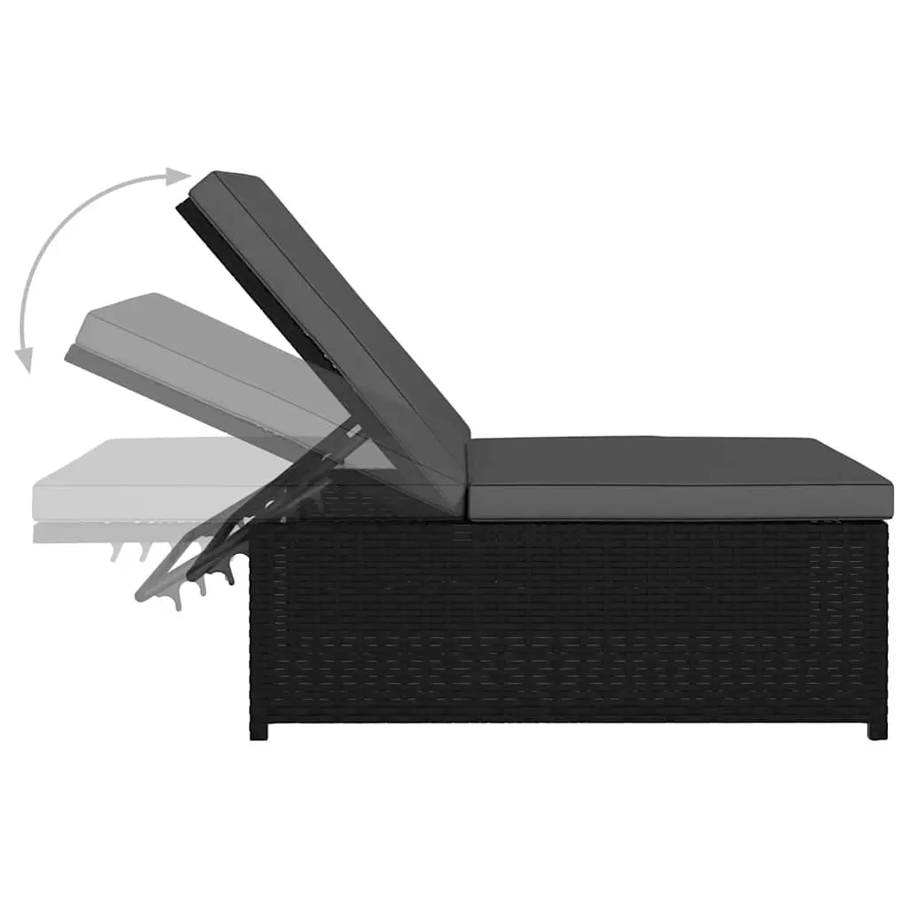 Reclining Garden Chairs Black Poly Rattan Outdoor Lounge Set 2 pcs with Table