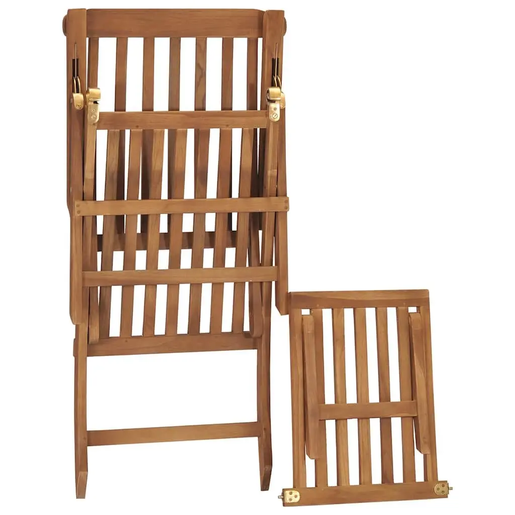 Outdoor Deck Chair Grey Teak Hardwood Reclining Backrest with Detachable Footrest and Thick Cushion