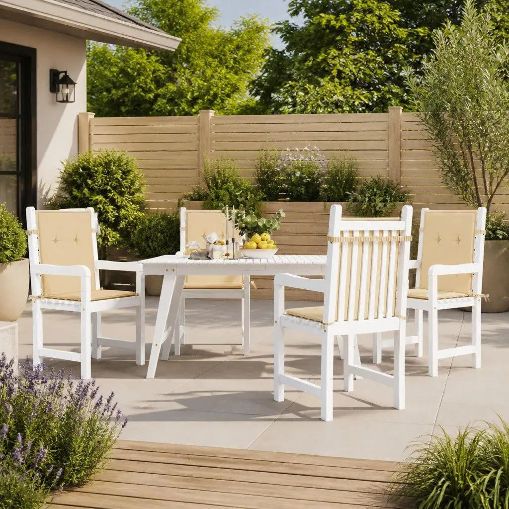 Outdoor Garden Patio Seating Pad Cushions 4 Pack Oxford Fabric Foam Filling Beige Lowback Chair 100 x 50 x 3 cm