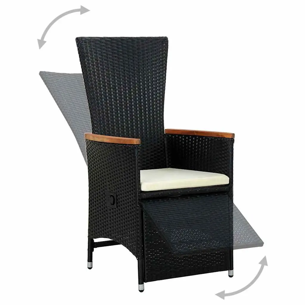 9PieceOutdoorDiningSetBlackPE RattanTableandCushionedChairswithAdjustableRecliningBackrestsGardenFurniture