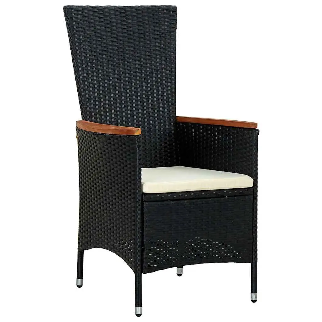9PieceOutdoorDiningSetBlackPE RattanTableandCushionedChairswithAdjustableRecliningBackrestsGardenFurniture