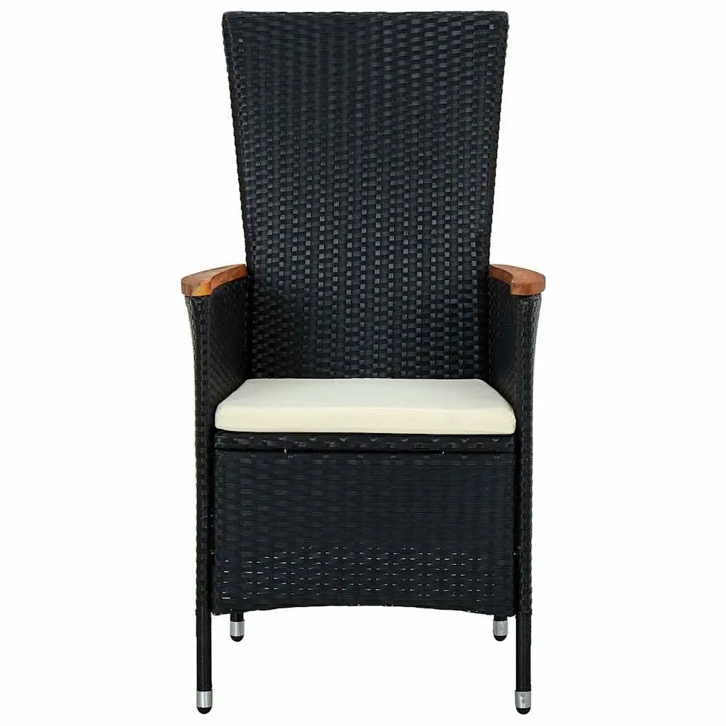 9PieceOutdoorDiningSetBlackPE RattanTableandCushionedChairswithAdjustableRecliningBackrestsGardenFurniture