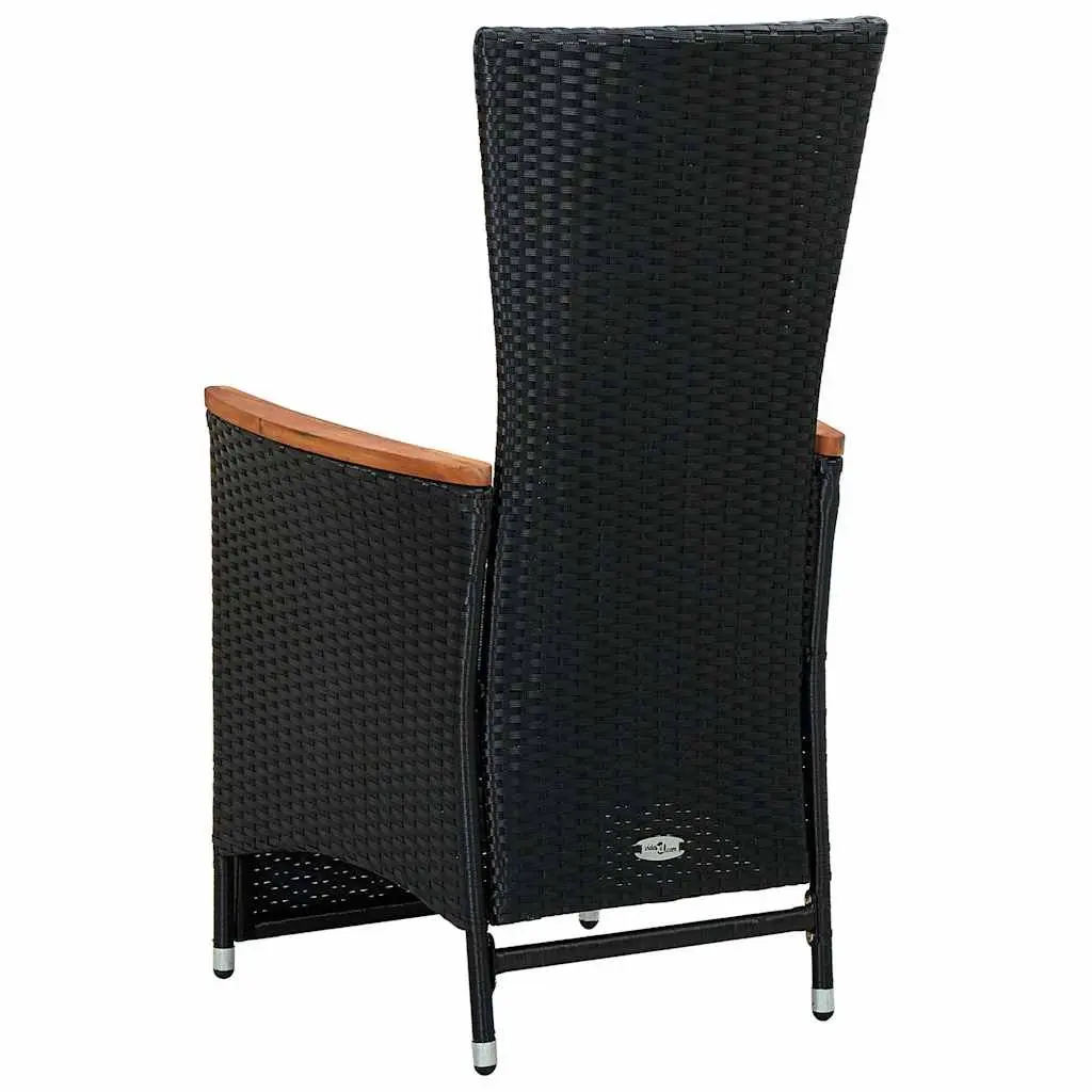 9PieceOutdoorDiningSetBlackPE RattanTableandCushionedChairswithAdjustableRecliningBackrestsGardenFurniture