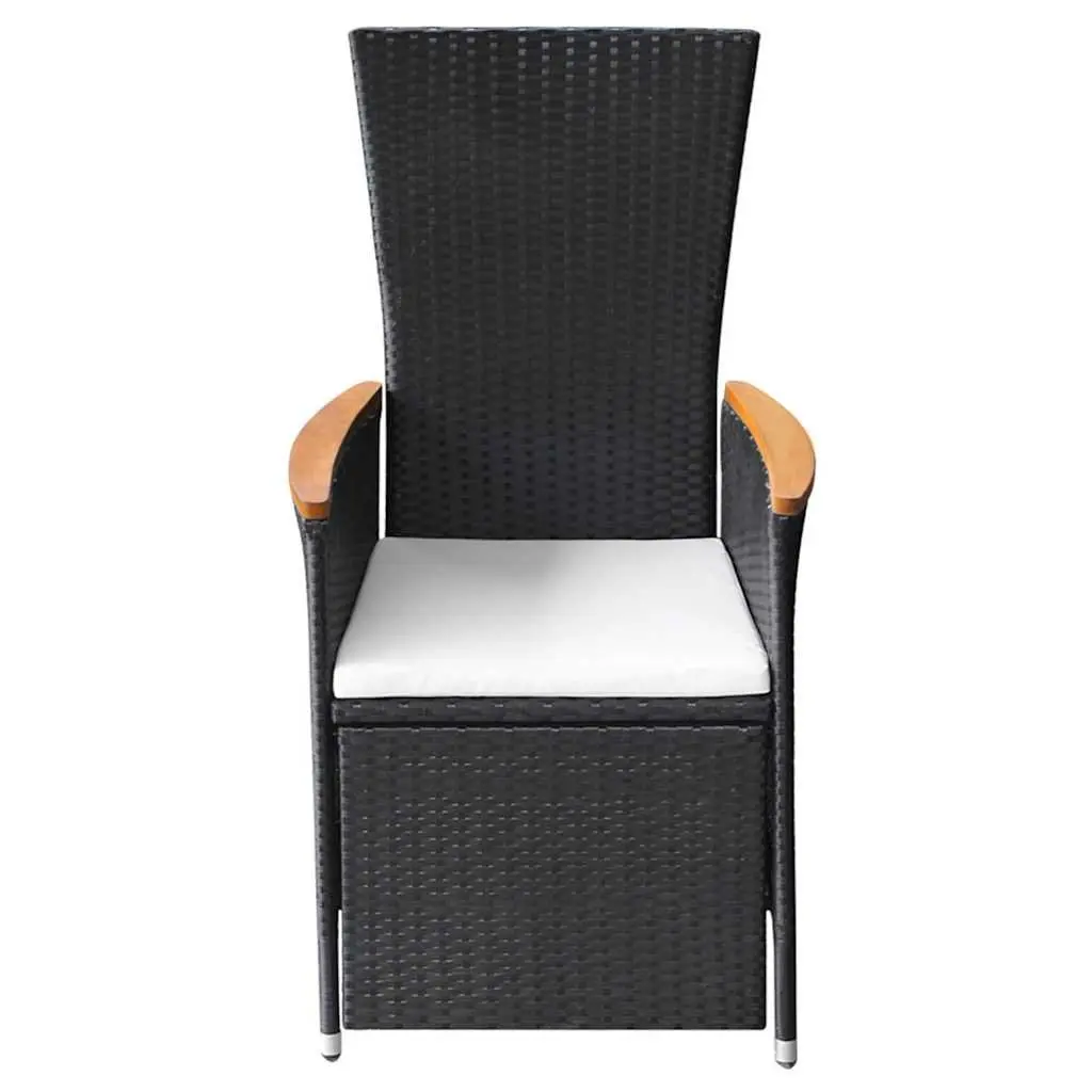 Reclining Garden Chairs 2 pcs Black PE Rattan with Cushions Steel Frame Acacia Wood Armrests
