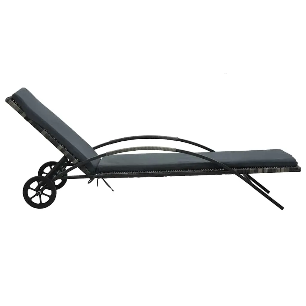 Sun Lounger Set Anthracite Weather Resistant PE Rattan with Adjustable Backrests and Table for Garden Patio Outdoor Use