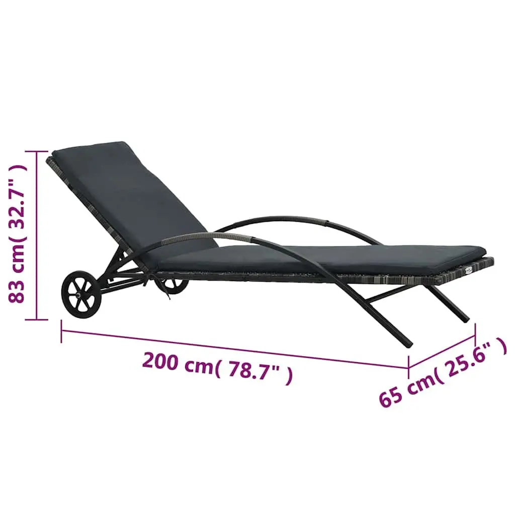 Sun Lounger Set Anthracite Weather Resistant PE Rattan with Adjustable Backrests and Table for Garden Patio Outdoor Use
