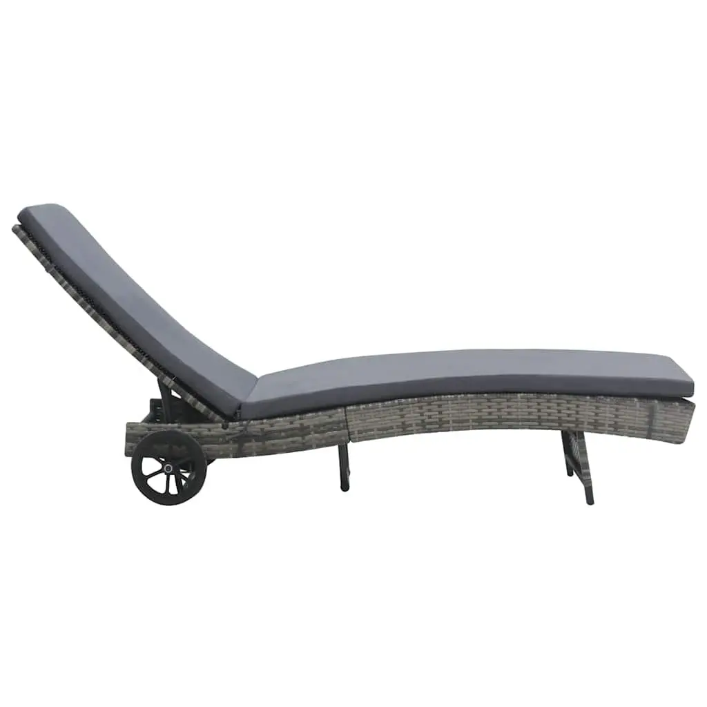 Sun Lounger PE Rattan Adjustable Backrest Anthracite with Cushion