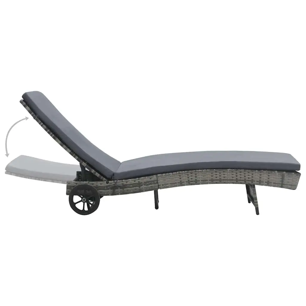 Sun Lounger PE Rattan Adjustable Backrest Anthracite with Cushion