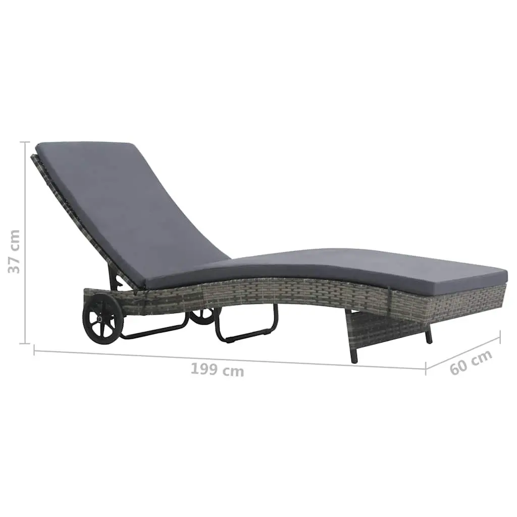 Sun Lounger PE Rattan Adjustable Backrest Anthracite with Cushion