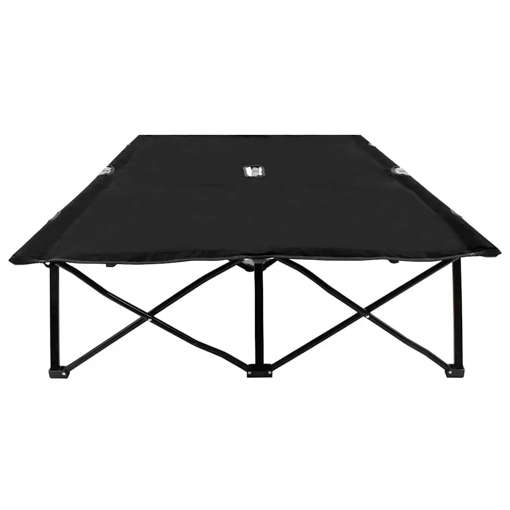 Two Person Folding Camping Cot Outdoor Lounger Black Steel Frame