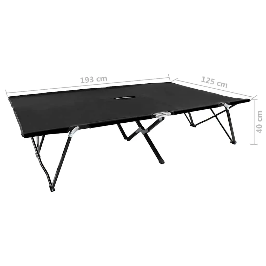 Two Person Folding Camping Cot Outdoor Lounger Black Steel Frame