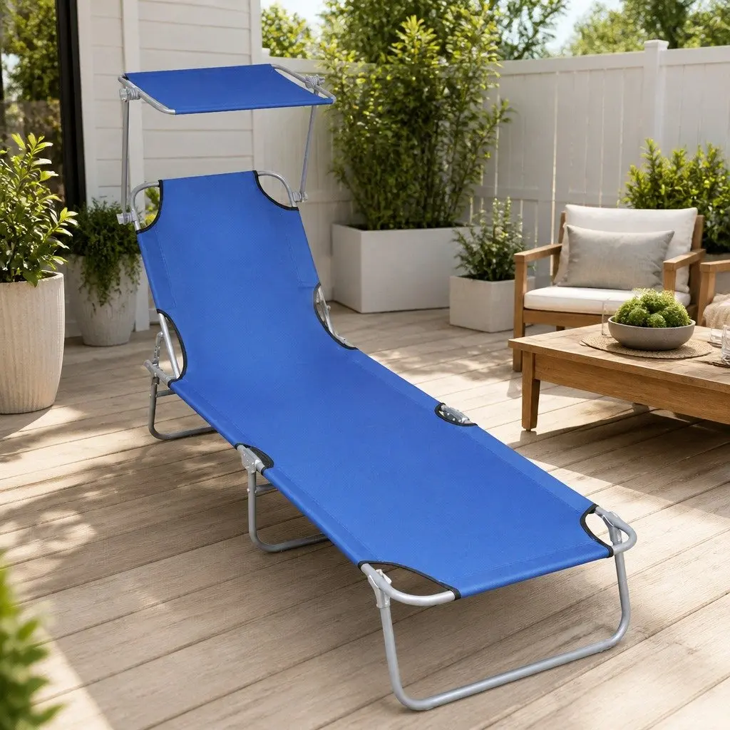 Folding Sun Lounger Aluminium Adjustable Backrest Blue