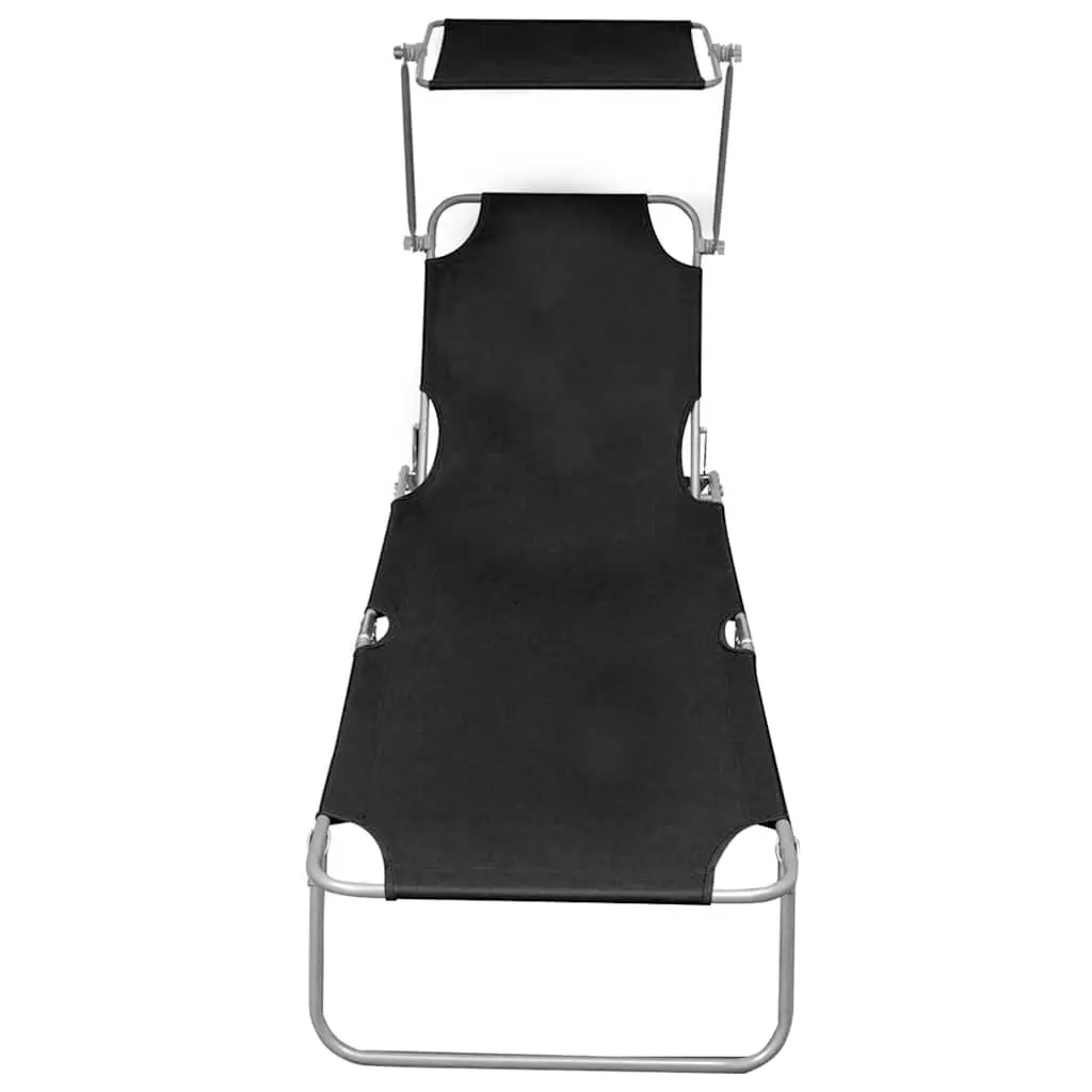 Sun Lounger with Canopy Folding Outdoor Seating Adjustable Backrest Black