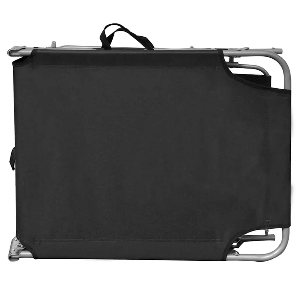 Sun Lounger with Canopy Folding Outdoor Seating Adjustable Backrest Black