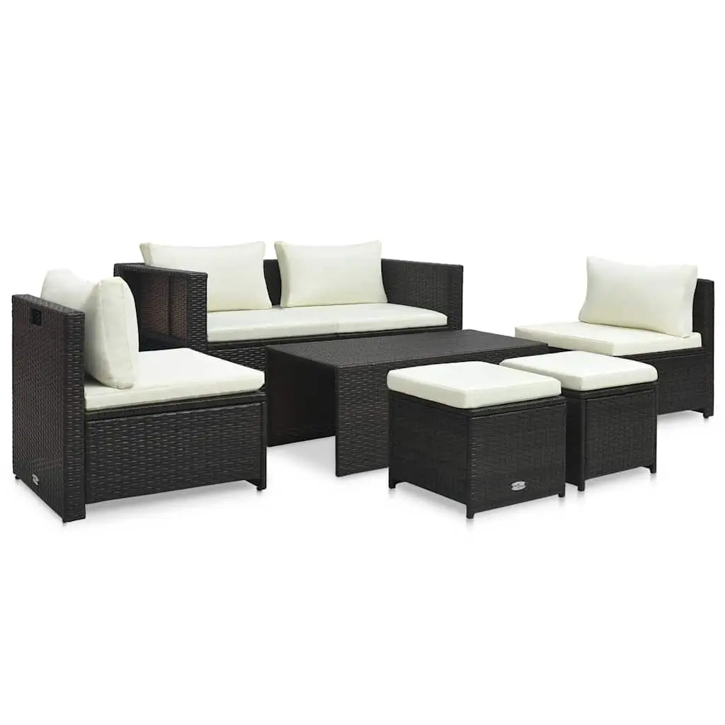 Outdoor Lounge Set Poly Rattan 6 Piece Brown Patio Furniture