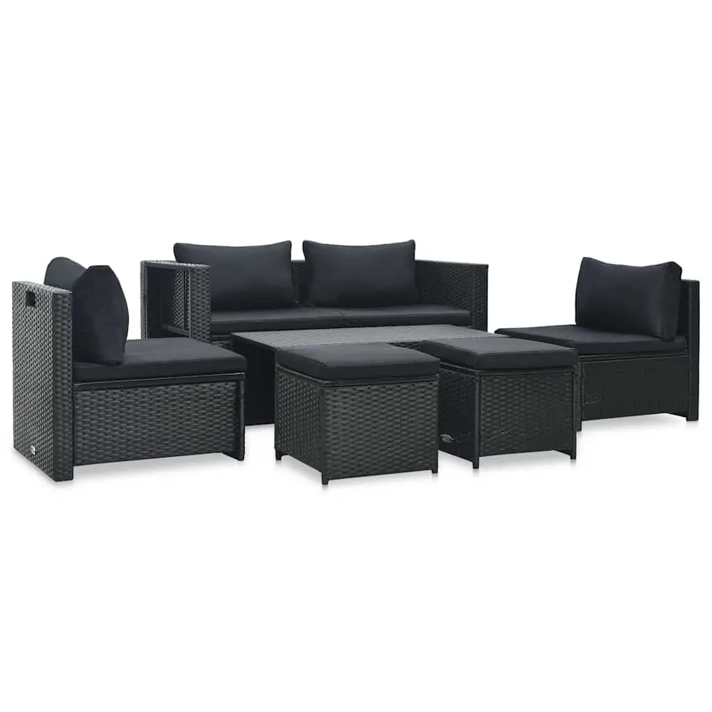 Garden Lounge Set Poly Rattan 6 Piece Outdoor Furniture Black Patio Sofa