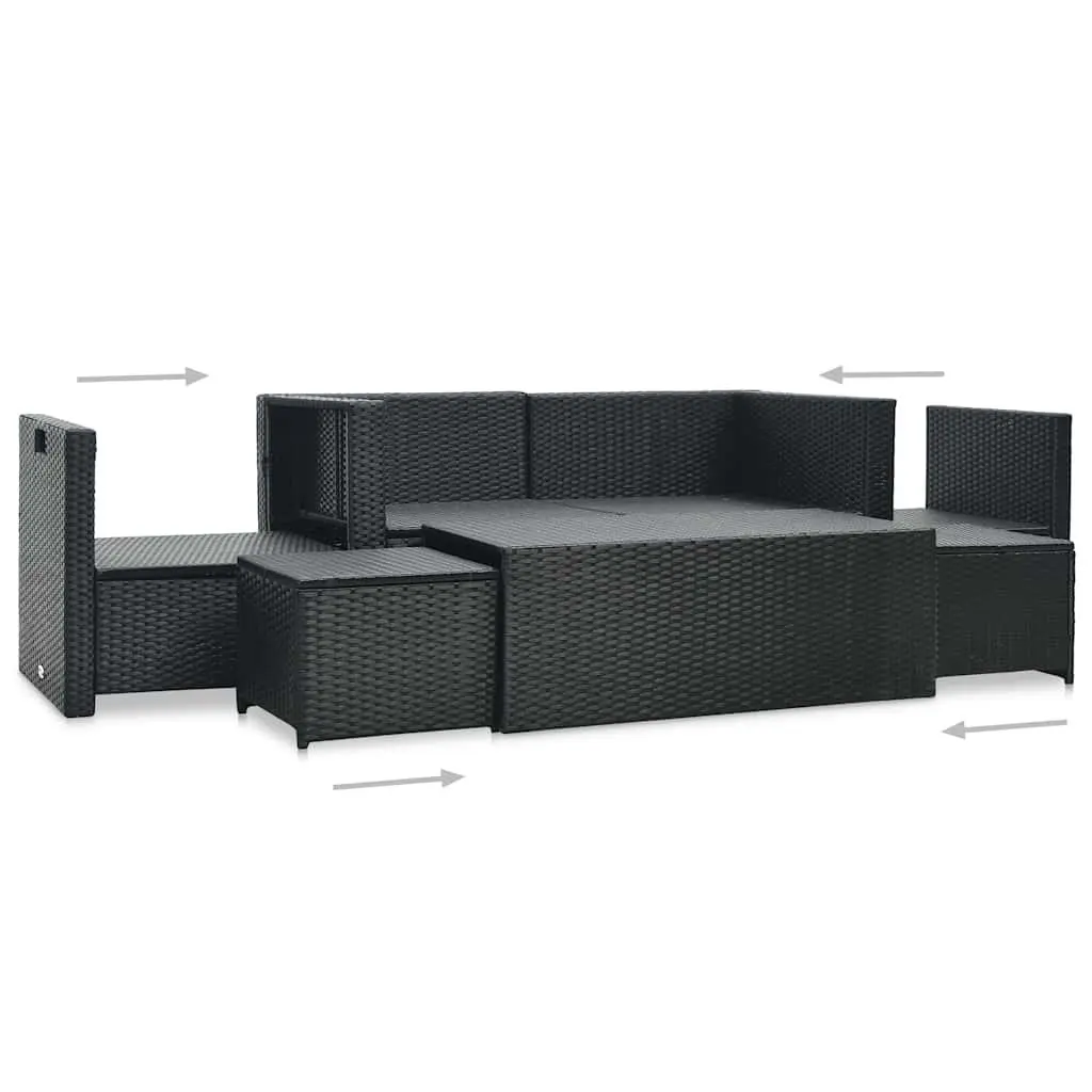 Garden Lounge Set Poly Rattan 6 Piece Outdoor Furniture Black Patio Sofa