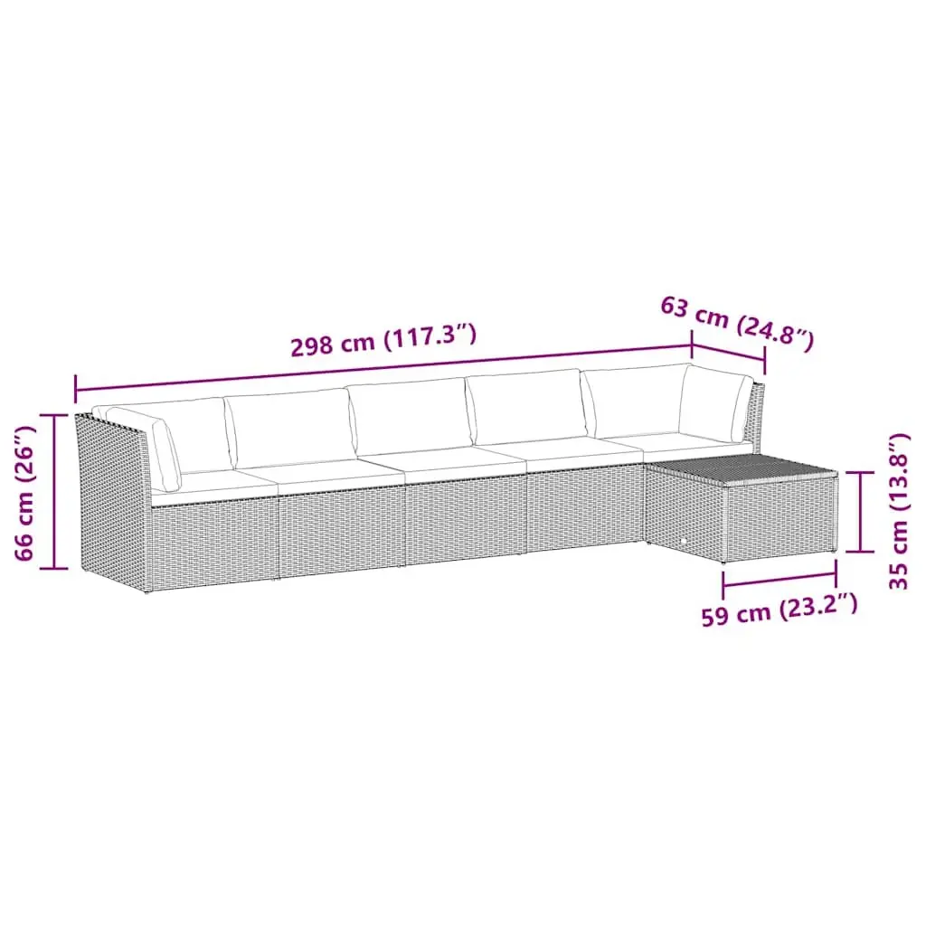 Outdoor Lounge Set 4 Piece Poly Rattan Garden Patio Furniture with Cushions