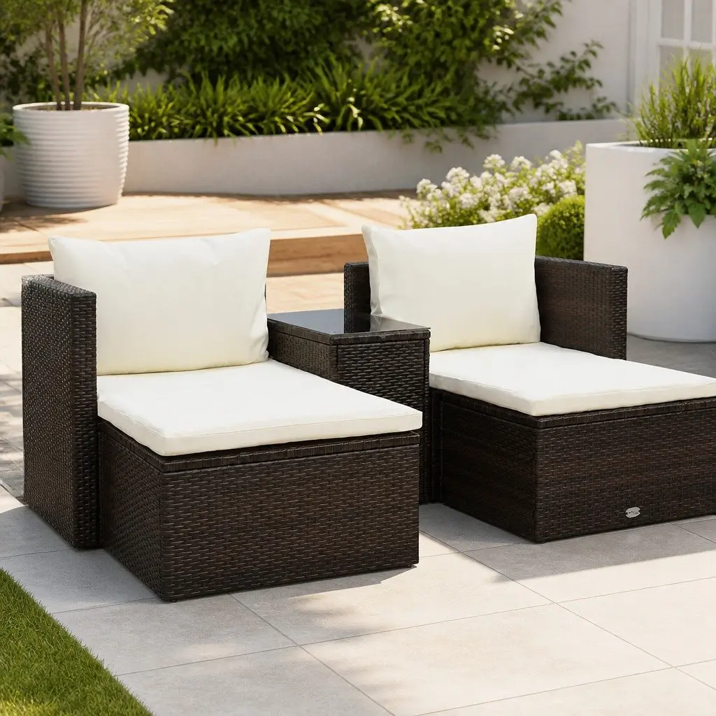 Garden Lounge Set 5 Piece Modular Stackable Outdoor Furniture PE Rattan Brown with Cushions
