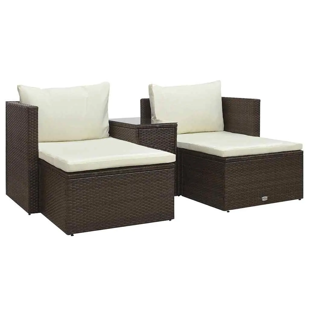 Garden Lounge Set 5 Piece Modular Stackable Outdoor Furniture PE Rattan Brown with Cushions