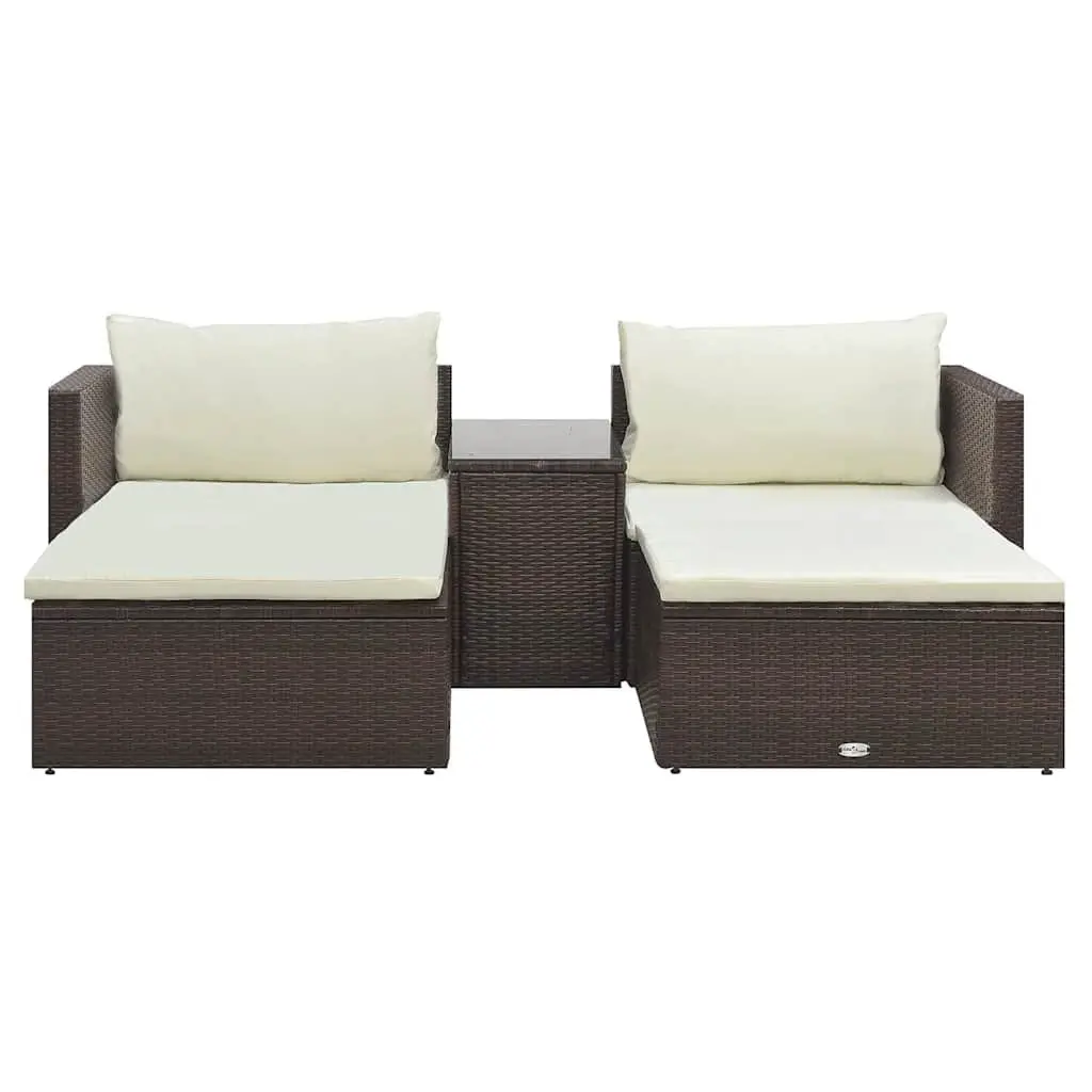 Garden Lounge Set 5 Piece Modular Stackable Outdoor Furniture PE Rattan Brown with Cushions