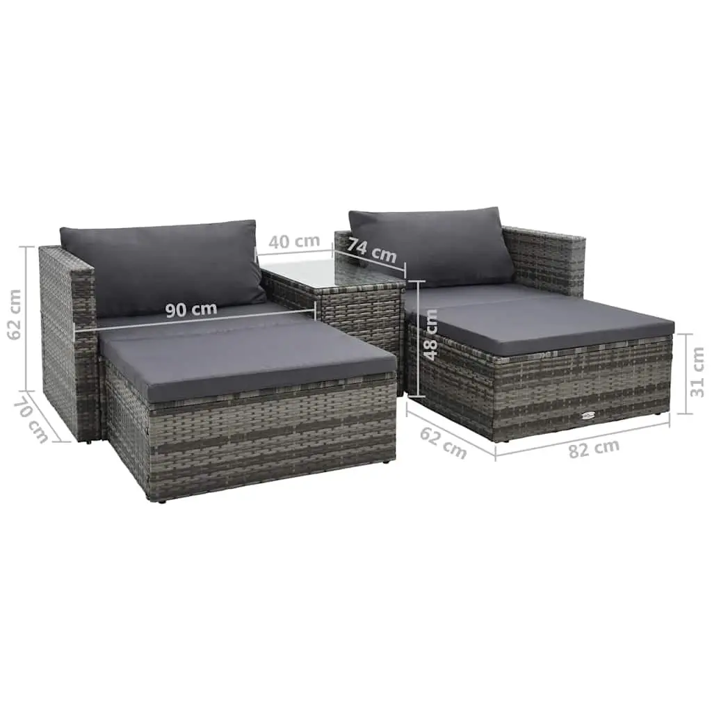 5 Piece Garden Lounge Set Outdoor Patio Furniture PE Rattan Grey Sofa