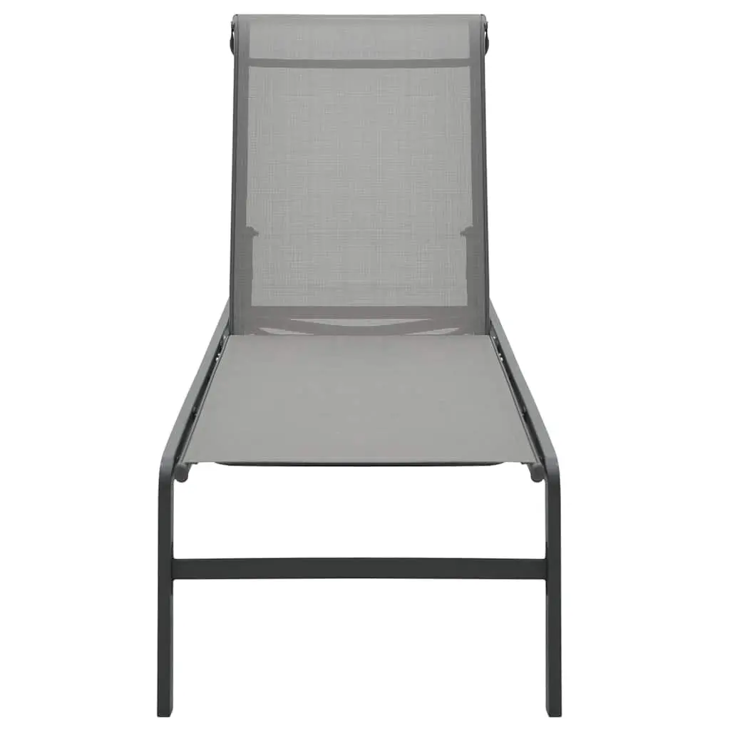 Sun Loungers Set Textilene Steel 2 Piece Grey Outdoor Garden Patio Lounger with Table