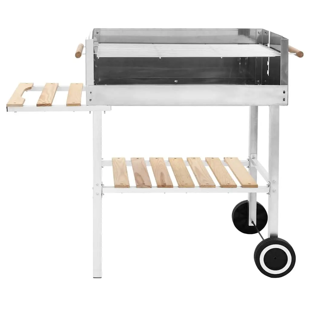 XXL Charcoal BBQ Grill Stainless Steel Outdoor Cooking 2 Shelves Silver