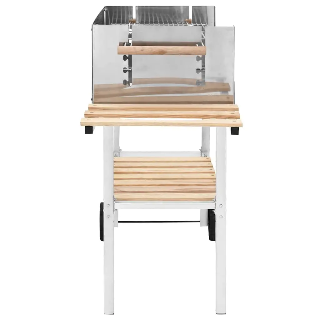 XXL Charcoal BBQ Grill Stainless Steel Outdoor Cooking 2 Shelves Silver