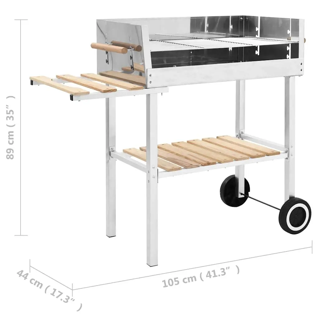 XXL Charcoal BBQ Grill Stainless Steel Outdoor Cooking 2 Shelves Silver