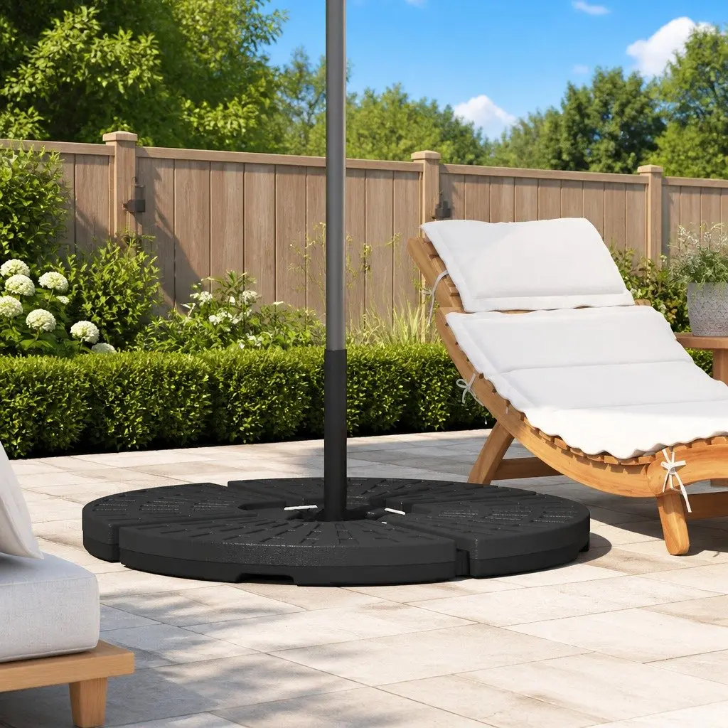 Umbrella Base Heavy Duty HDPE Plastic Set of 4 Fan-shaped Black