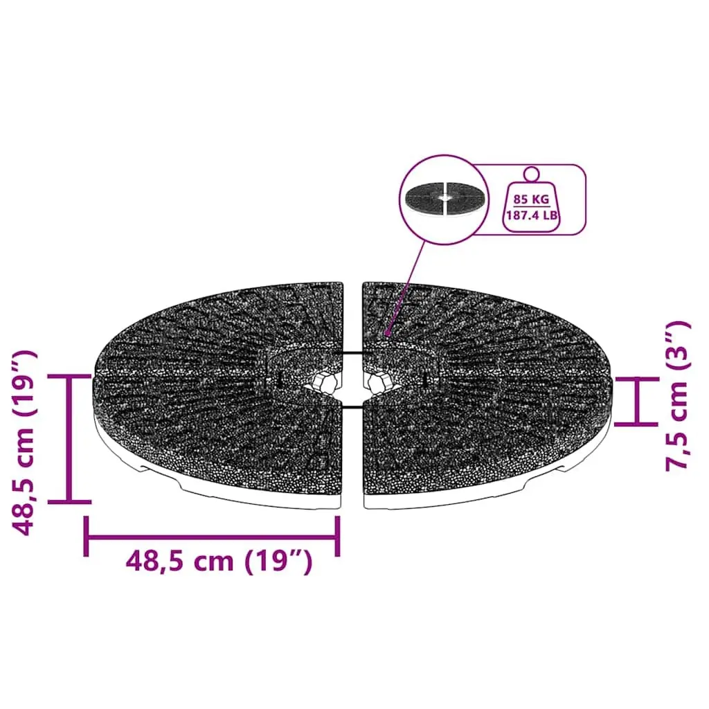 Umbrella Base Heavy Duty HDPE Plastic Set of 4 Fan-shaped Black