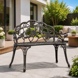 Outdoor Bench 100cm Garden Patio Seating Cast Aluminium Brown Decorative
