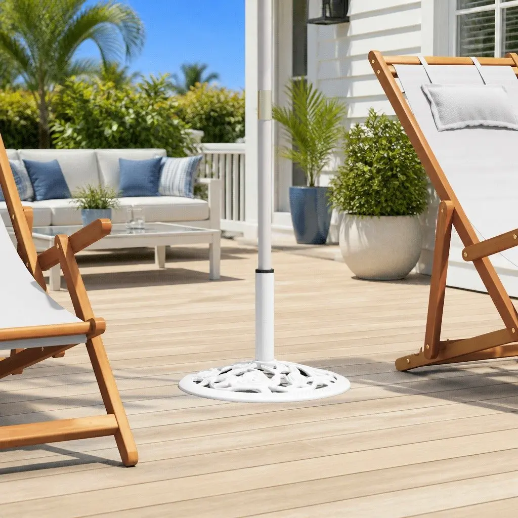 Umbrella Base White Cast Iron Support Stand Stable for Patio Garden Outdoor 48cm