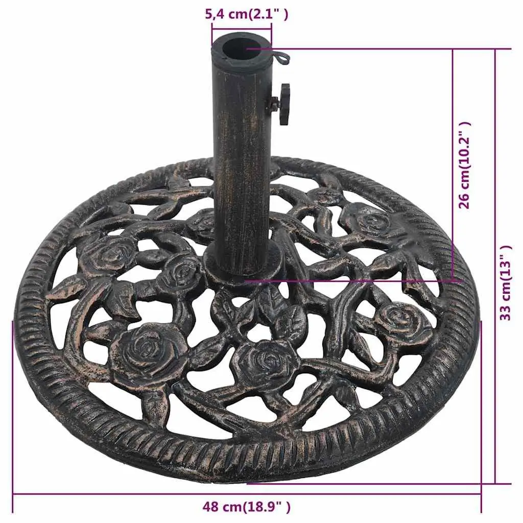 Cast Iron Umbrella Base Heavy Duty 12kg 48cm Brown