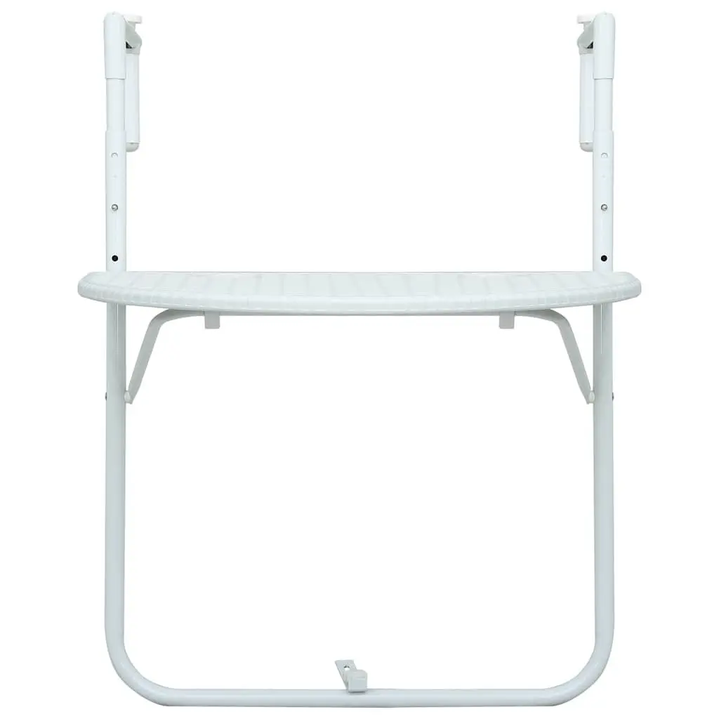 Hanging Balcony Table Plastic Top Steel Frame Height Adjustable Foldable White