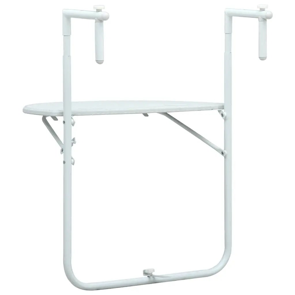Hanging Balcony Table Plastic Top Steel Frame Height Adjustable Foldable White